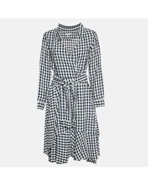 Maje Gingham Crepe Asymmetric Raprita Midi Dress - Blue