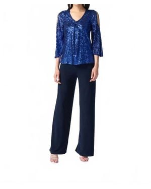 Joseph Ribkoff Sequin Bell Sleeve Flared Top - Blue