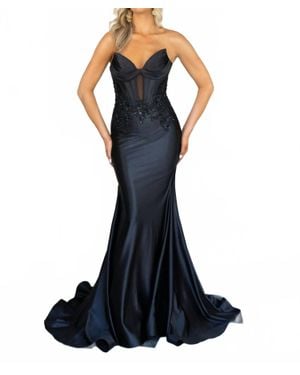 Rachel Allan Stretch Satin Jersey Prom Dress - Blue