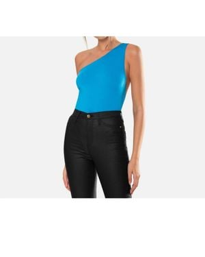 OW Collection Ezra Asymmetrical Bodysuit Back Cut Out - Blue