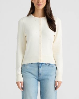 Ellen Tracy Embellished Button‑Front Cardigan - White