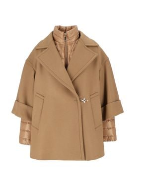 Fay Double Detachable Striped Quilted Layer Cape - Natural