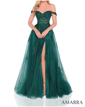 Amarra Off-Shoulder Sequin-Print Prom Dress - Green