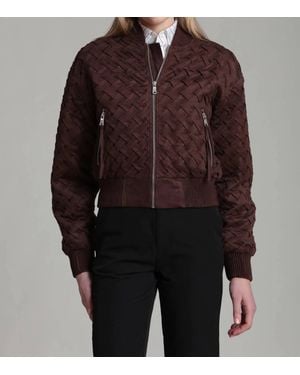 Avec Les Filles Faux Suede Woven Bomber Jacket - Brown