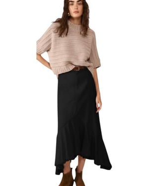 Dixie Sofia Frayed Hem Denim Ruffle Maxi Skirt - Black