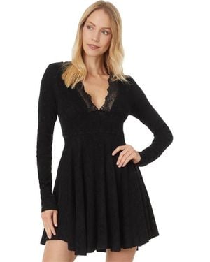 Free People All Yours Mini Dress Floral Plunge V-Neck Buu1122 - Black