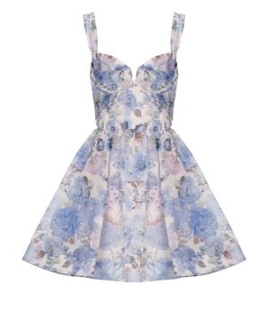 Zimmermann Rebellion Drape Dress With Floral Pattern And Fitted Bodice - Blue