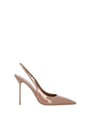 Paris Texas Antique Rose Arrow Toe Patent Leather Slingback Pumps - White