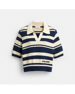 COACH Striped Knit Polo - Blue