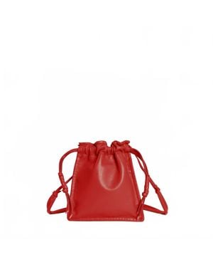 LEMIZ Mini Bowie Drawstring Crossbody Leather Bag - Red