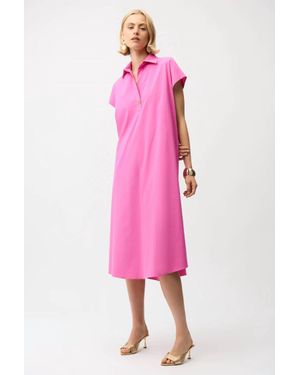 Joseph Ribkoff Stretch Poplin Trapeze Shirt Dress - Pink