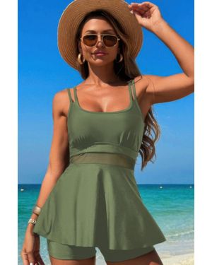 TRUEDAMES Square Neck Bottom Mesh Two Piece Swimsuit - Blue