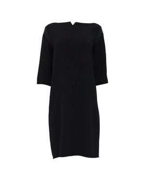 The Row V-Cut 3/4 Sleeve Midi Dress - Black