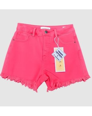 Risen High Rise Fray Hem Shorts - Pink
