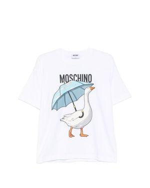 Moschino Short-Sleeved Top With Graphic Goose And Round Neckline - White
