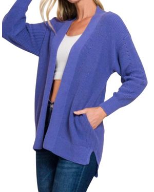 Zenana Eyelet Open Cardigan Sweater - Blue