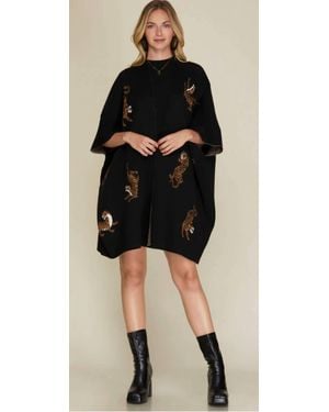 She + Sky Tiger Pattern Poncho - Black