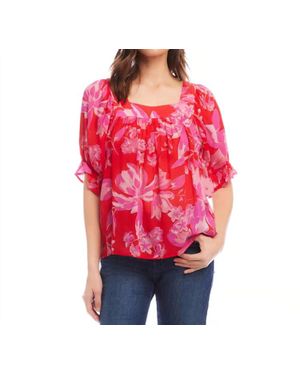 Karen Kane Fia Floral Print Square Neck Top - Red
