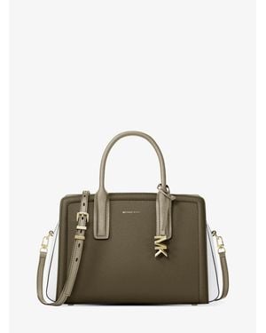 Michael Kors Mk Laila Medium Color-Block Pebbled Leather Satchel - Green