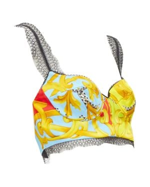 Versace Barocco Acanthus Lace Boned Bralette Crop Top - Yellow