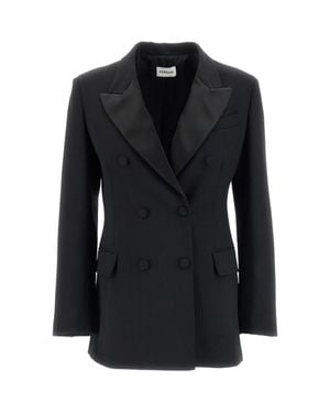 P.A.R.O.S.H. Satin Lapel Stretch Wool Tuxedo Jacket - Black
