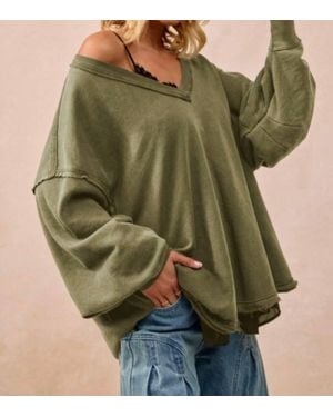 Bibi Desert Dreamer Oversized V-Neck Sweatshirt - Green