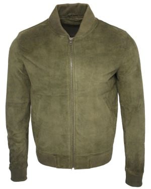 Infinity Leather Retro Goat Suede Varsity Leather Bomber Jacket-Athens - Green