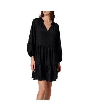 Cece V Neck Long Sleeve Mini Dress - Black