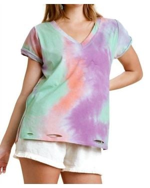 Umgee Distressed Tie Dye Top - Purple