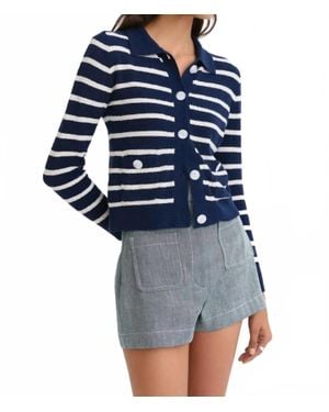 Matthew Bruch Terry Striped Collared Cardigan - Blue