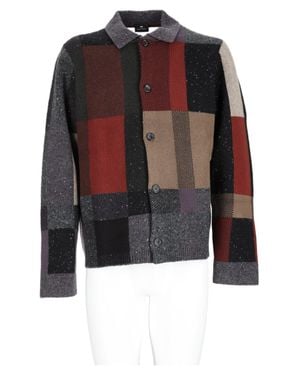 Paul Smith Wool-Blend Rich Tone Patchwork Button-Up Sweater - Black