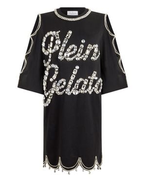 Philipp Plein Mini T-Shirt Dress Crystal Waves - Black