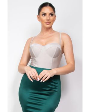 Fashnzfab Solid Sweetheart Cami Bodysuit - Green