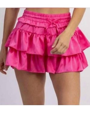Day + Moon Tiered Ruffle Satin Skirt - Pink