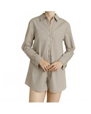 AUREUM Oversized Striped Shirt Romper - Gray