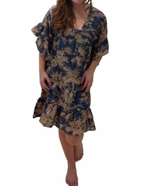 Fitzroy & Willa Ruffled Cotton Caftan Mini Dress - Black