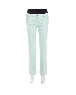 Roberto Cavalli Mint Washed Denim Crinkled Effect Flared Jeans - Green
