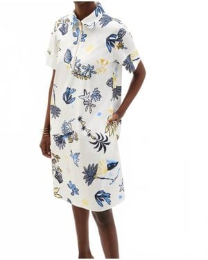 Joseph Ribkoff Stretch Cotton Tropical Print A-Line Dress - White