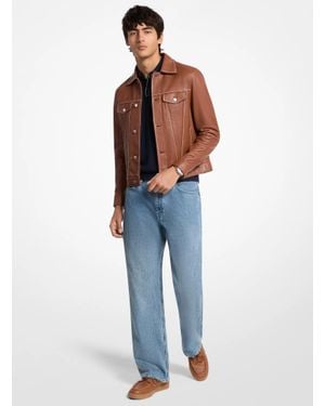 Michael Kors Mk Topstitched Leather Trucker Jacket - Blue