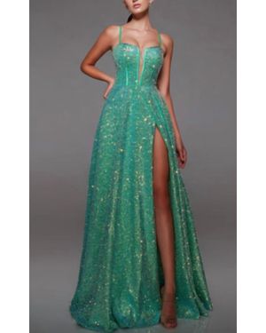 Alyce Paris Sequin Ball Gown With High Slit - Green
