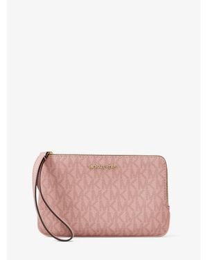 Michael Kors Outlet Jet Set Travel Small Signature Logo Wristlet - Pink