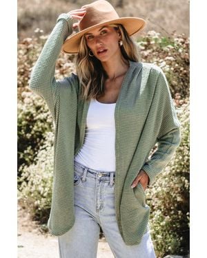 TRUEDAMES Laurel Waffle Knit Open Front Cardigan - Green