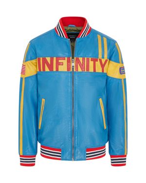 Infinity Leather Leather Track Racing Bomber Biker Jacket - Blue