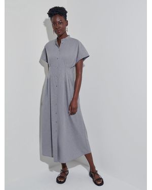 Misook Fit & Flare Button Front Maxi Dress - Gray