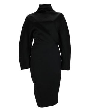 KHAITE High-Neck Voluminous-Sleeve Midi Dress - Black