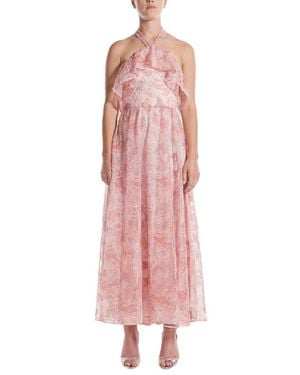 Monique Lhuillier Halter Ruffle Front Silk-lined Cocktail Dress - Pink