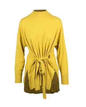 Pennyblack Tie Waist Side Slits Viscose-Blend Sweater - Yellow