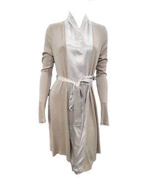 PJ Harlow Elijah Rib Knit Longsleeve Robe With Satin Trim And Belt - White