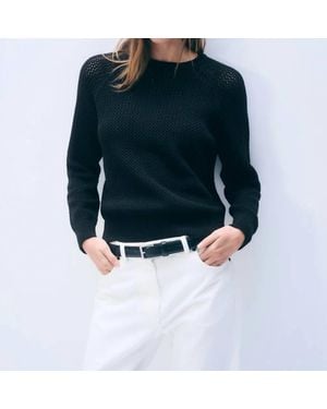 White + Warren Boucle Mesh Sweatshirt - Blue
