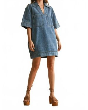 Miou Muse V-Neck Denim Tunic Dress - Blue